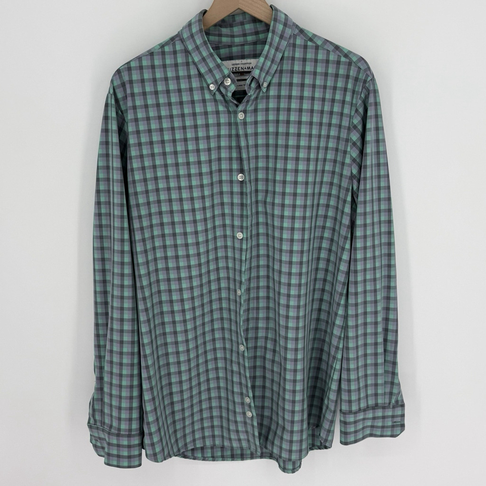 Mizzen+Main Men’s Size XL Trim Fit Long Sleeve Green Gray Button Down Shirt